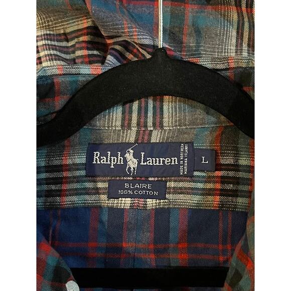 VTG Ralph Lauren Shirt Mens Blaire Navy Black Red Plaid Button Down Shirt Size L - Picture 3 of 4